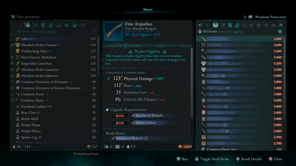 avowedの細かい武器と鎧