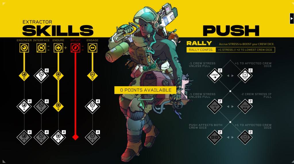 Una imagen de la clase Exxtractor en Citizen Sleeper 2 como parte de una guía de la cual los jugadores de clase deben elegir.