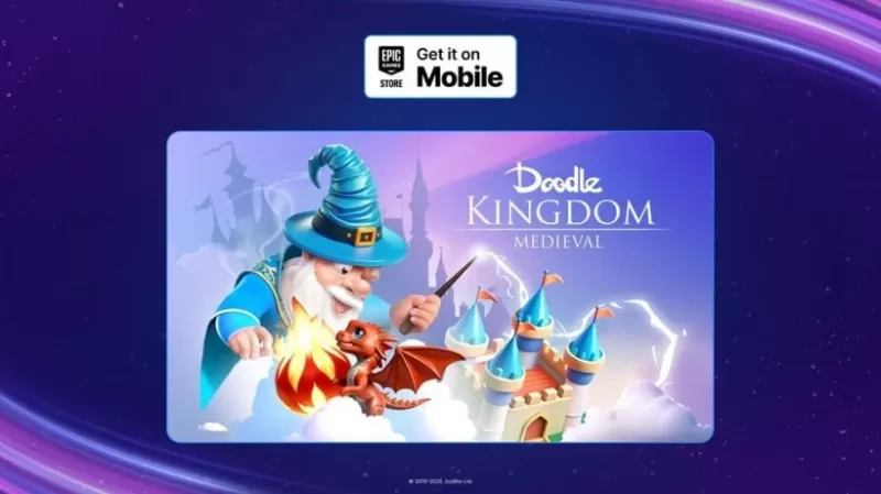 ภาพส่งเสริมการขายของ Doodle Kingdom แสดงให้เห็นว่าพ่อมดโบกไม้กายสิทธิ์ของเขาที่มังกร