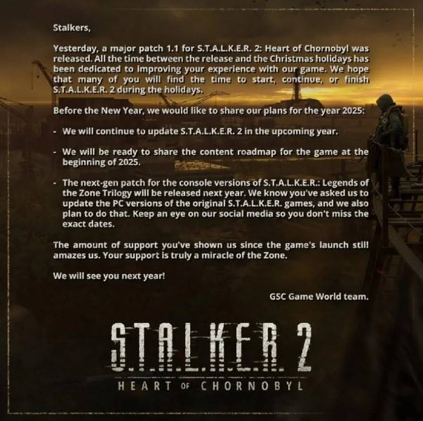 Os criadores Stalker 2 compartilharam seus planos para o 2025