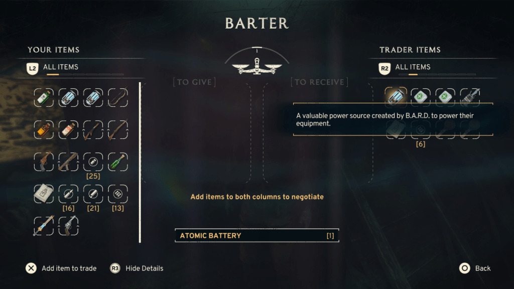 Bartering for Batteries in Atomfall