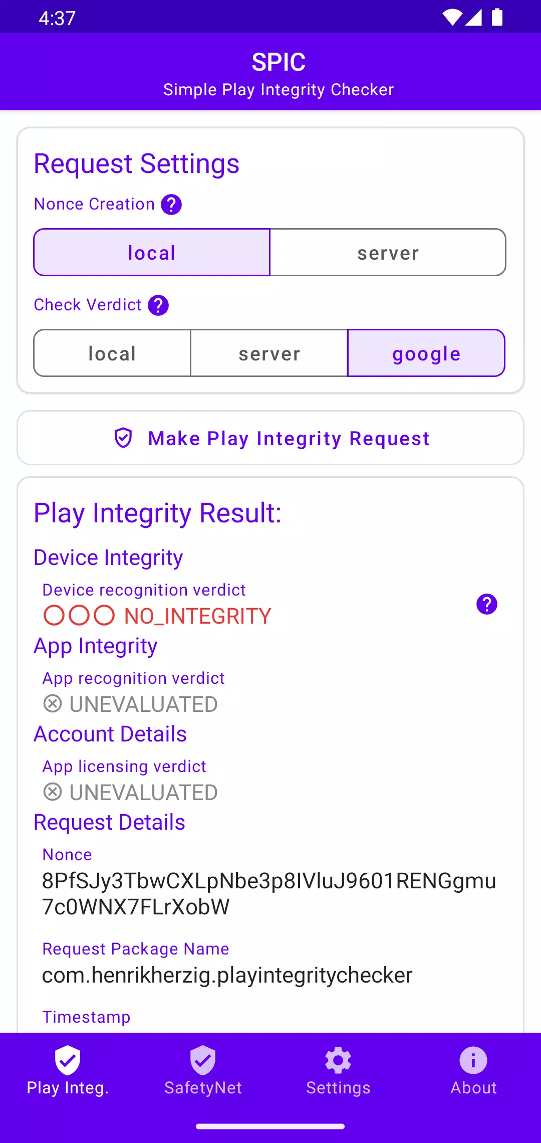 SPIC - Play Integrity Checker應用截圖第0張