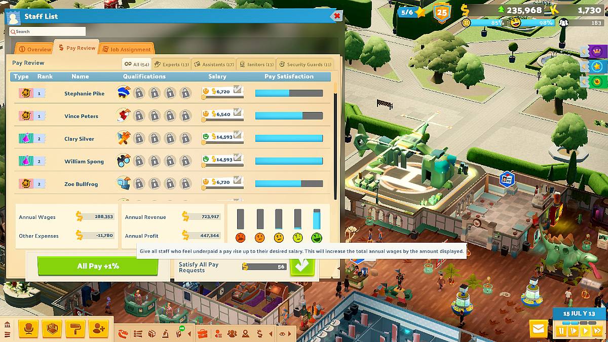 Écran de la liste du personnel montrant l'examen de la rémunération dans le cadre d'un article sur XP dans le musée à deux points