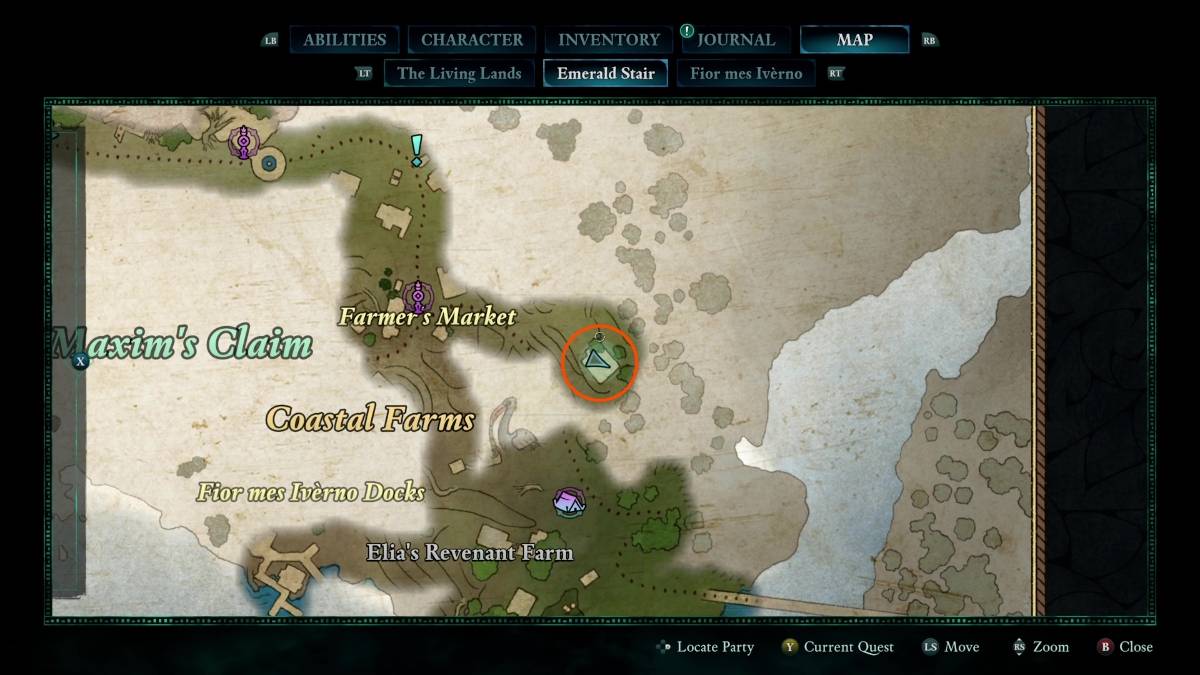 The Avowed map showing the circled location of the Painter's Regret Treasure Map