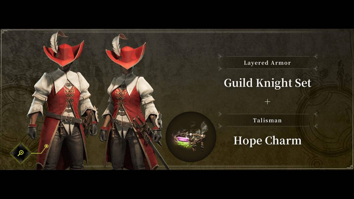Der vorbestellte DLC für Monster Hunter Wilds, das Guild Knight Set und Hope Charm.