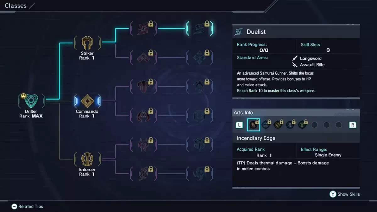 Xenoblade Chronicles x में द्वंद्वयुद्ध वर्ग विकल्प