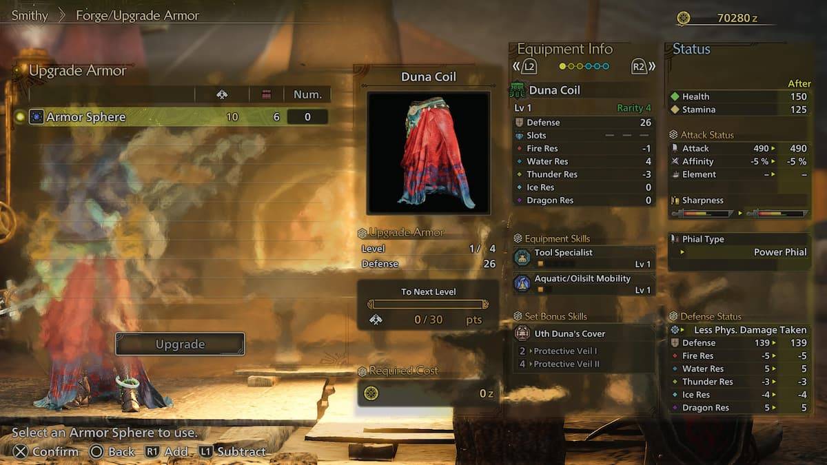 Image de l'écran de mise à niveau d'armure